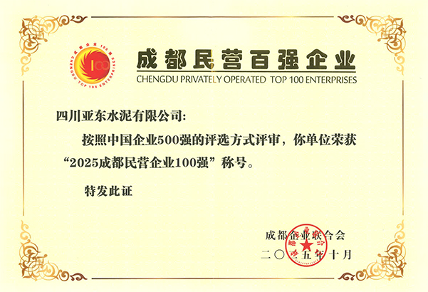 2025年10月28日，四川亞東在成都市企業(yè)創(chuàng)新發(fā)展大會(huì)上，榮獲“2025成都民營企業(yè)100強(qiáng)”稱號(hào)，并獲頒獎(jiǎng)牌。